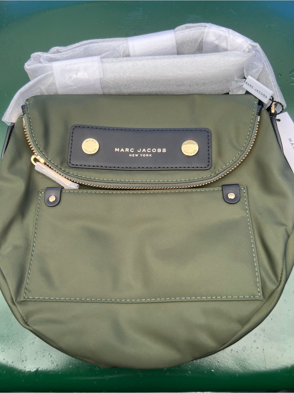 Marc Jacobs Olive Green Nylon Crossbody with Black Trim and Gold Hardware